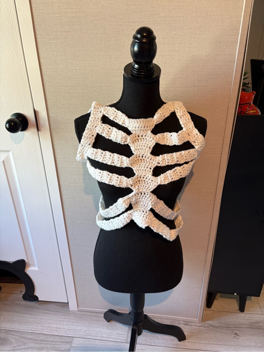 Handmade White Crochet Rib Cage Strappy Vest